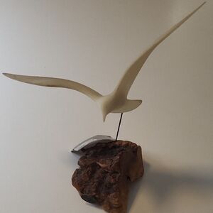John Perry Cream Bird Sculpture on Wood